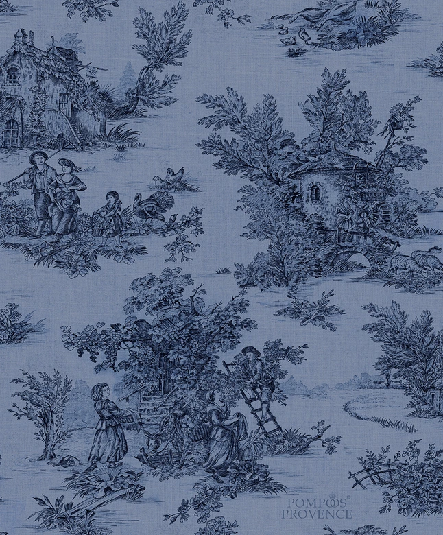 Papier peint intissé paysage, personnes graphique classique mat dans bleu  