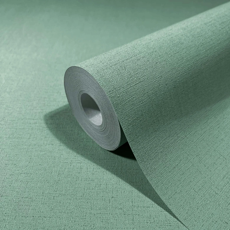 Non-woven wallpaper textured plain modern in green  
