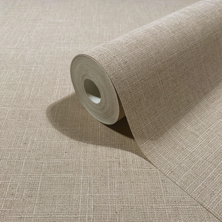Non-woven wallpaper textile, textured plain modern matt in beige 