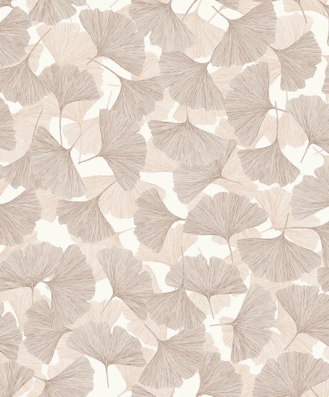 Vliestapete 3D, Blätter Floral Natur matt in Beige Braun 