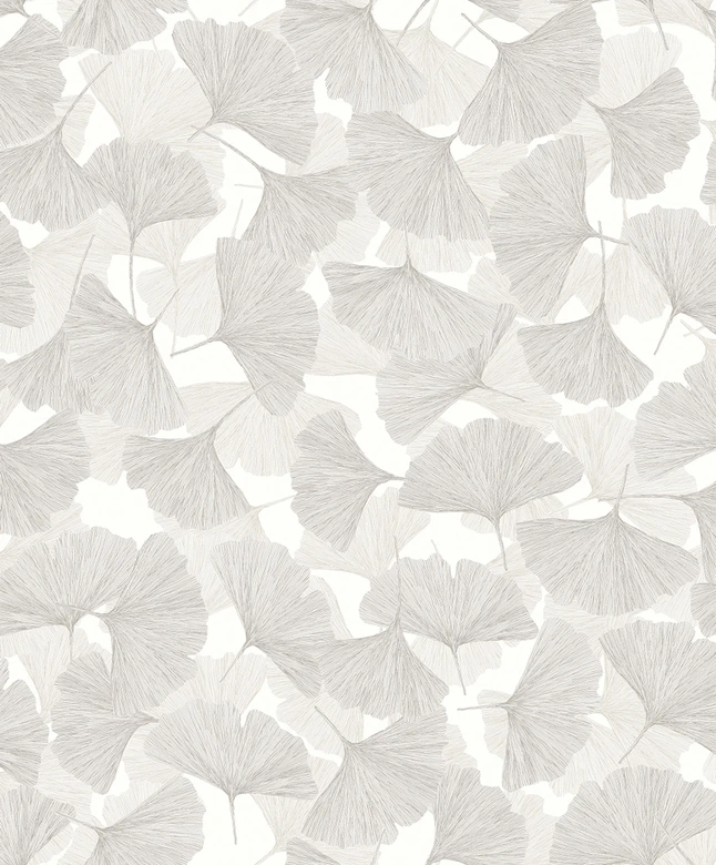 Vliestapete 3D, Blätter Floral Natur matt in Grau Weiß 