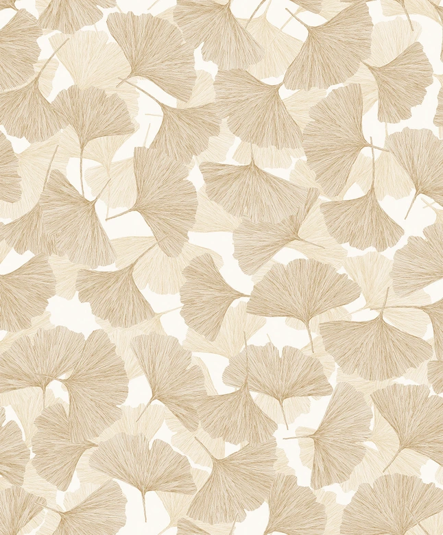 Vliestapete 3D, Blätter Floral Natur matt in Beige 