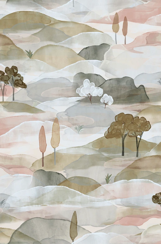 Vliestapete Landschaft Grafisch Natur matt in Grün Blau Rot 