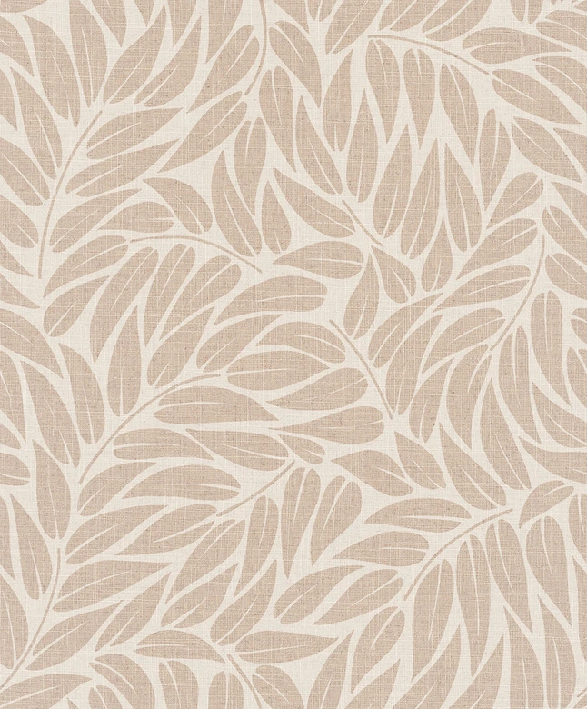 Tapeta z włókniny liście kwiatowe natura matowa w kolorze beżowym 