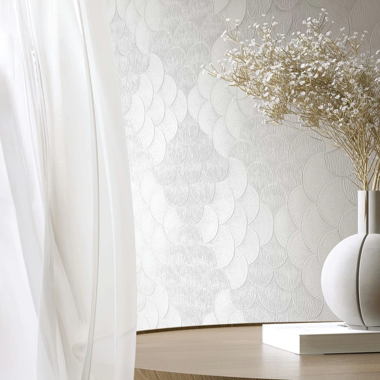 Vliestapete Blumen, 3D-Optik Geometrisch matt in Weiß - Papis Loveday 