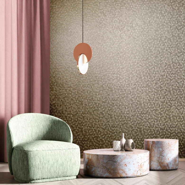 Vliestapete Sechskant, Metallisch Fliesenoptik Modern, Geometrisch glänzend in Gold - Papis Loveday 