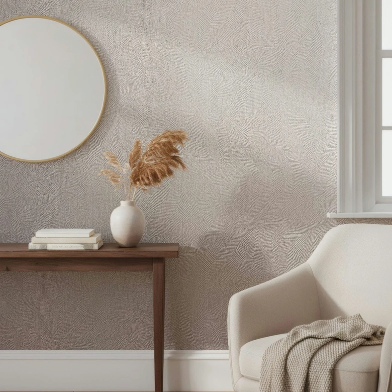 Non-woven wallpaper texture plaster look plain matt in beige  