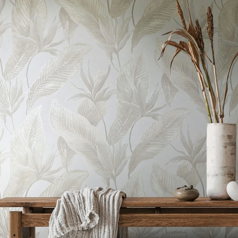 Vliestapete Blumen, Blätter Floral Natur in Beige  