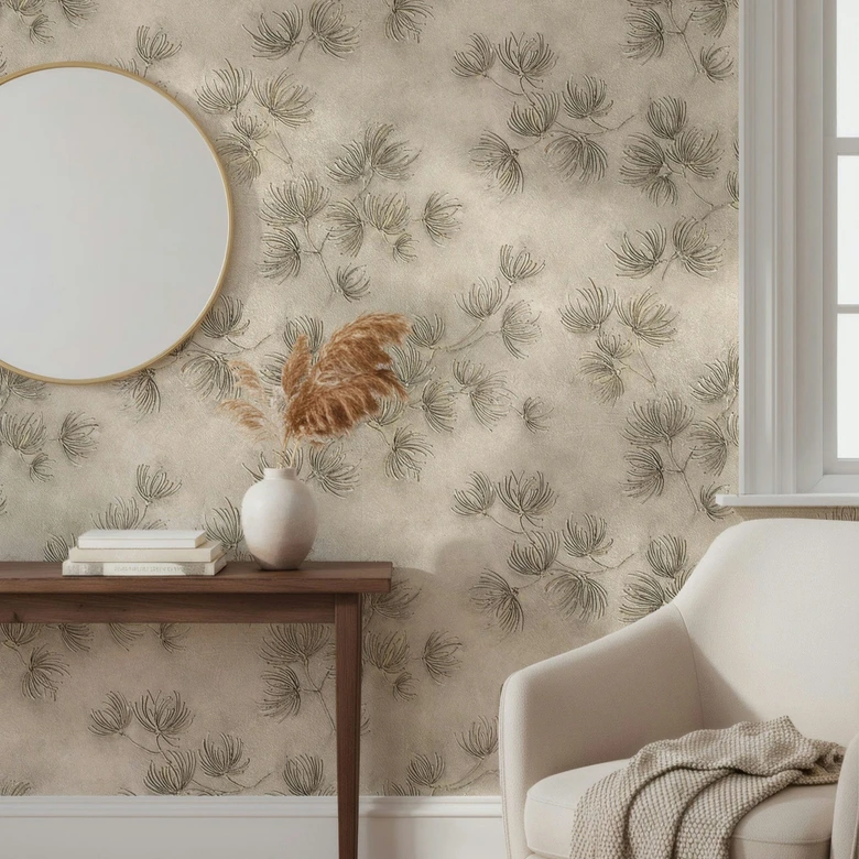 Vliestapete Blumen, Beton Floral Natur matt in Beige  