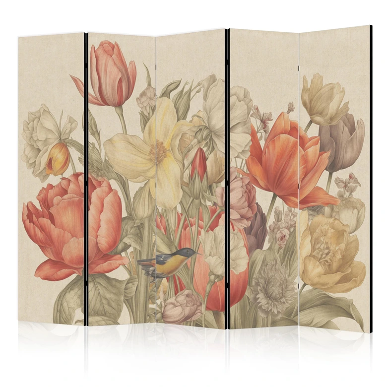 Paravent, Raumteiler freistehend, Trennwand - Bouquet with Tulips on a Light Background 