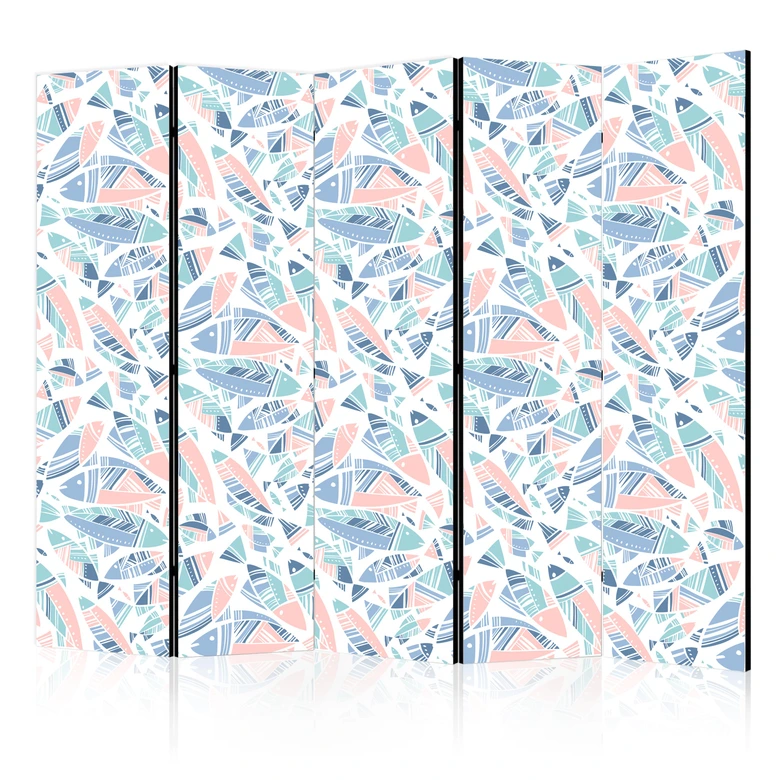 Paravent, Raumteiler freistehend, Trennwand - Fish in Aztec Style in Pastel Color Shades 