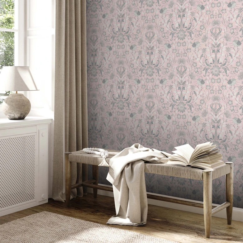 Papier peint Floral rose gris - papier peint intissé maison de campagne A.S. Création - mat légèrement structuré 