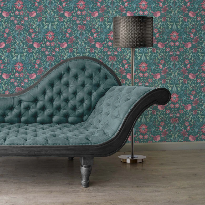 Papier peint Floral vert rose - papier peint intissé maison de campagne A.S. Création - mat et légèrement structuré 