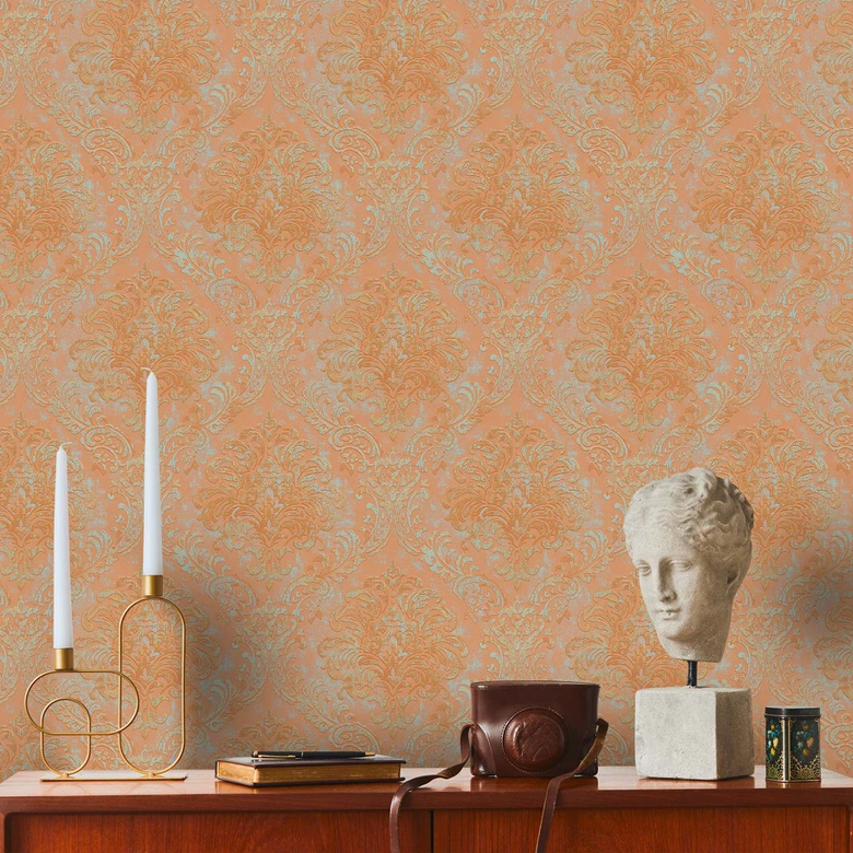 Barock Tapete Orange - Vintage klassik Vliestapete mit Ornamenten  
