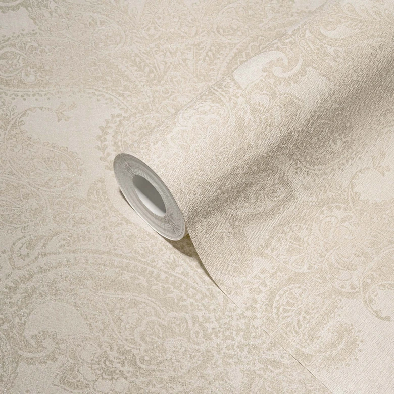 Tapete Barock Vintage Vliestapete Weiß, Creme Grau - Mustertapete mit Ornamenten 