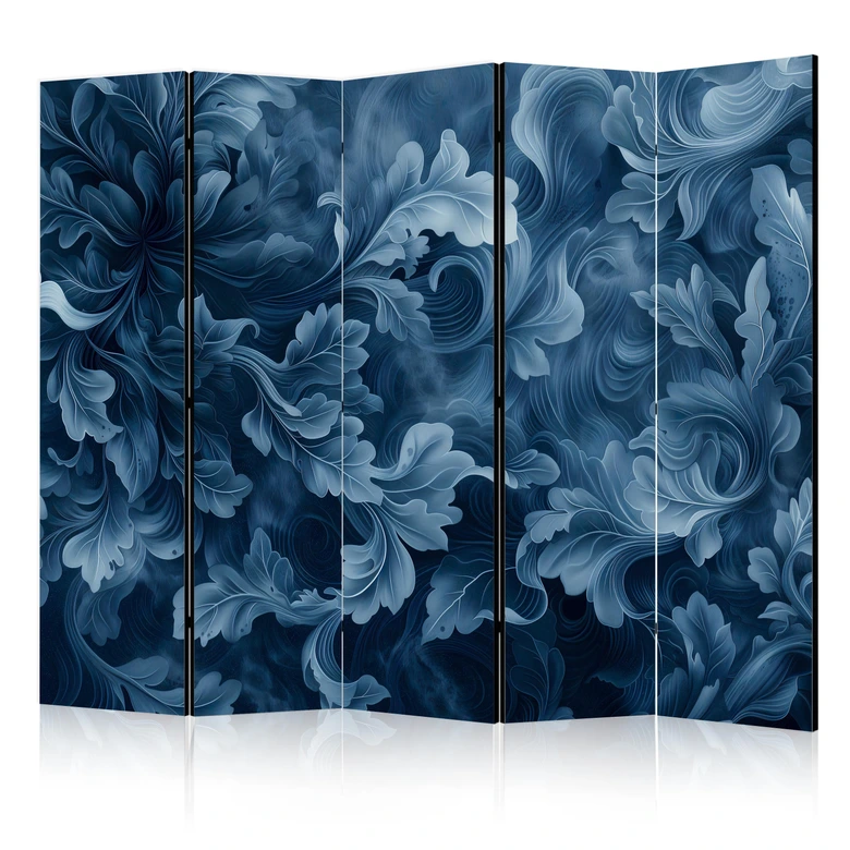 Paravent, Raumteiler freistehend, Trennwand - Abstract Ornaments - Dark Blue Victorian Leaves 