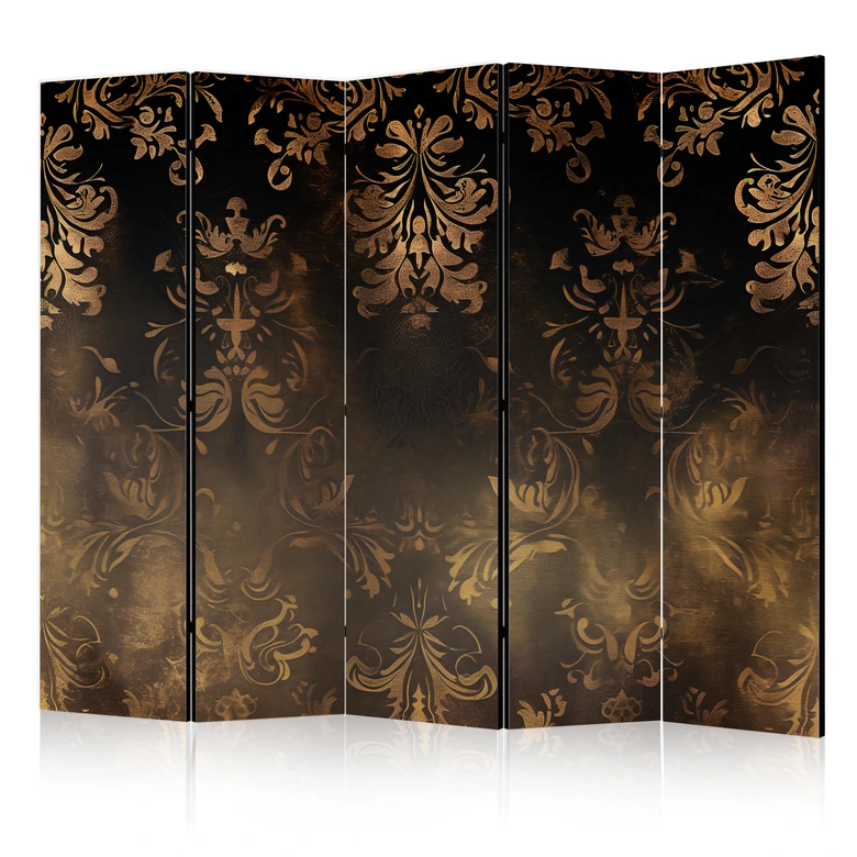 Paravent, Raumteiler freistehend, Trennwand - Baroque Ornaments in Patinated Gold and Bronze - Retro Motif 