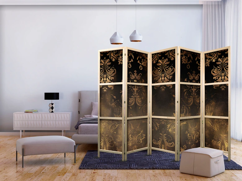 Japanischer Paravent, Raumteiler freistehend, Trennwand - Floral Ornaments: Sepia and Brown 