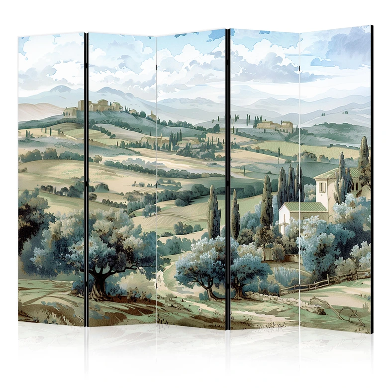 Paravent, Raumteiler freistehend, Trennwand - Landscape with Green Fields and Trees - Tuscan Sunny View 