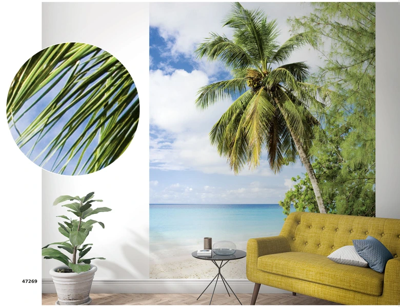 Fototapete mit Palme am Strand Grün, Blau ,Floral 2,70 x 2,12 m 