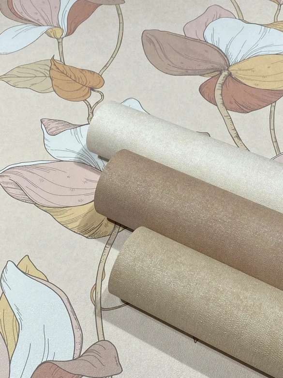 Vliestapete mit Comic-Blumen Look beige, braun Floral 