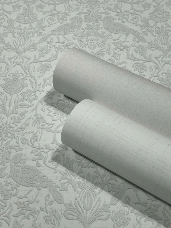 Papel pintado no tejido pájaros, flores naturaleza floral en blanco 