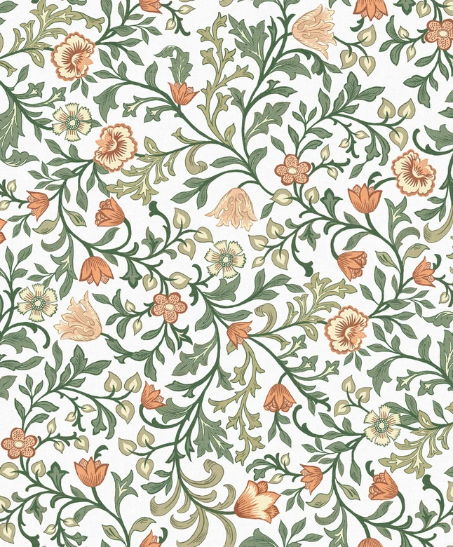 Vliestapete Blumen, Blattmotiv Floral Natur in Weiß 