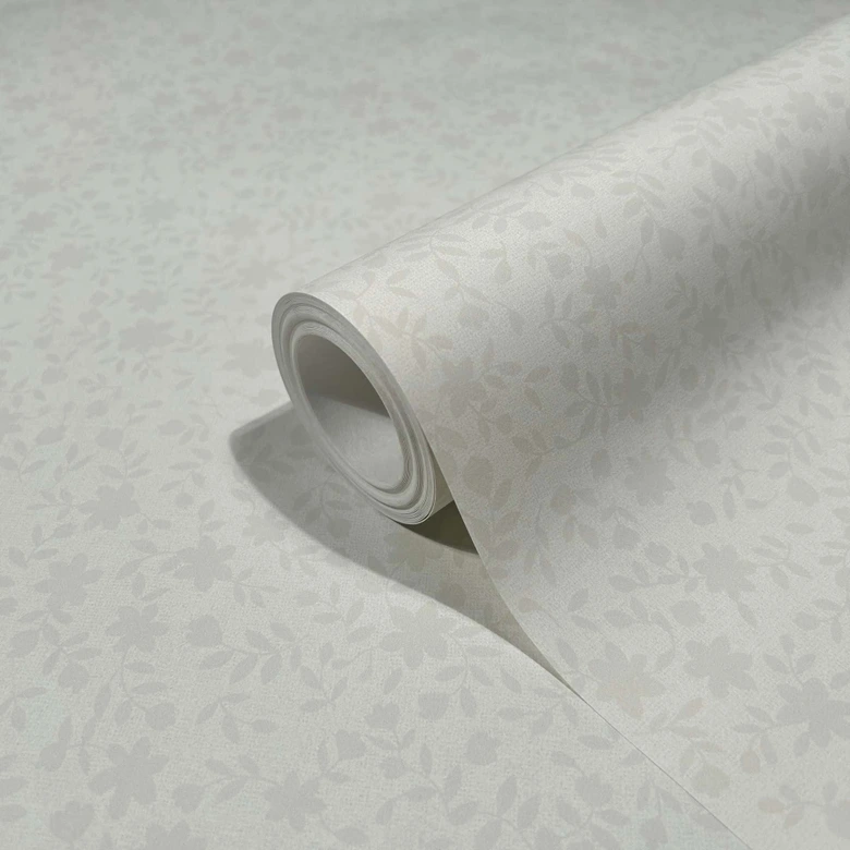 Papel pintado no tejido hojas, motivo hoja naturaleza floral en beige 