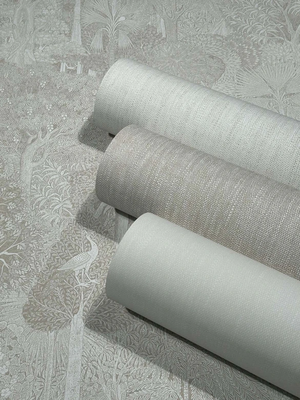 Papel pintado no tejido bosque, árboles naturaleza floral en beige 