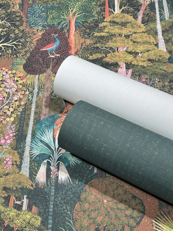 Papier peint intissé forêt, arbres floral nature en vert 