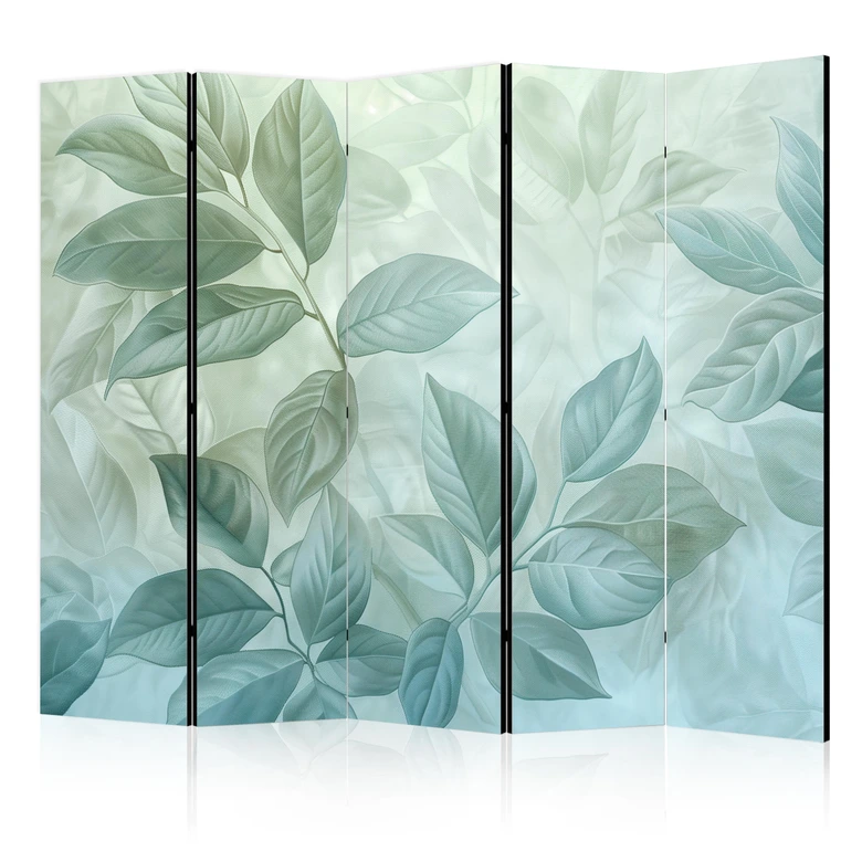 Paravent, Raumteiler freistehend, Trennwand - Large Leaves in Green-Mint Shades - Botanical Motif 