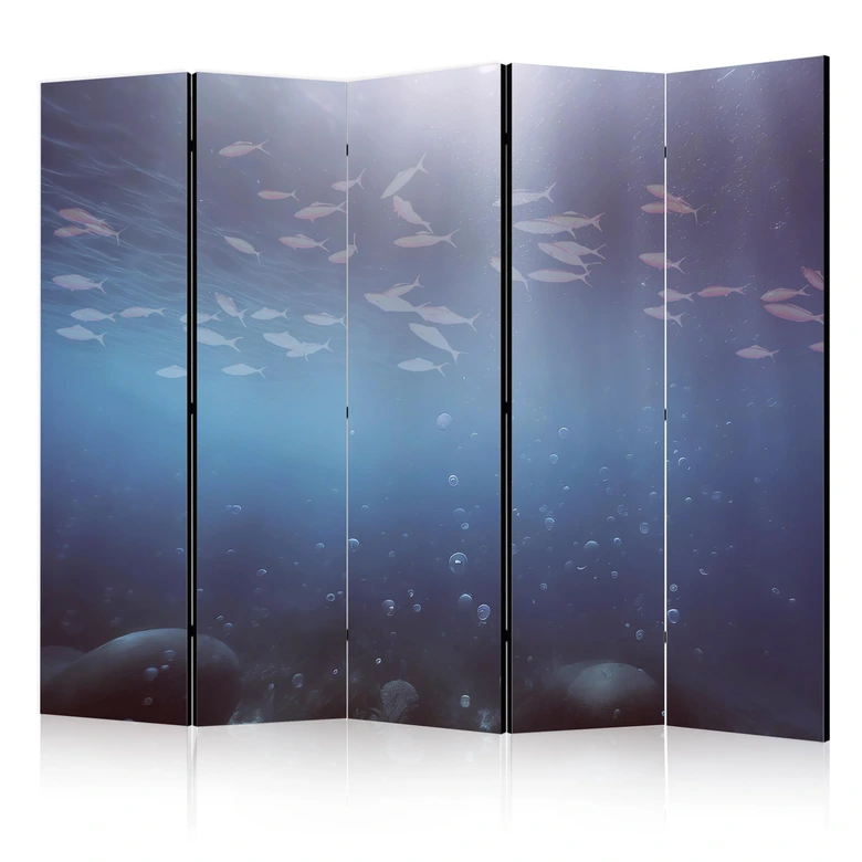 Paravent, Raumteiler freistehend, Trennwand - Illuminated Oceanic Depth with a School of Tiny Fish 