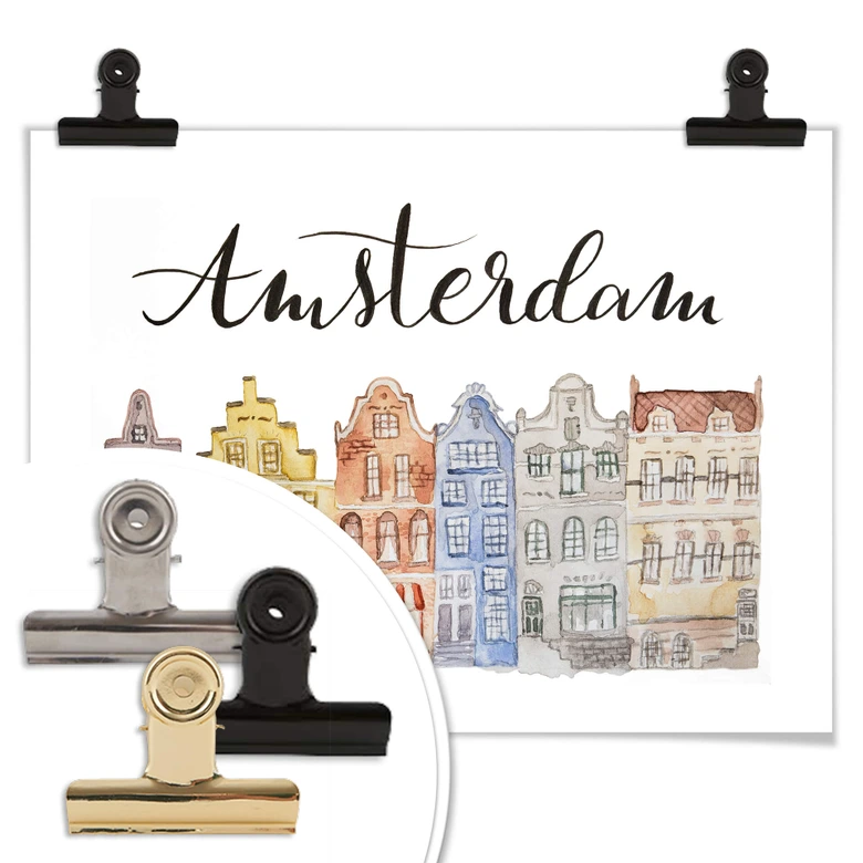 Poster Skyline van Amsterdam - Aquarel 