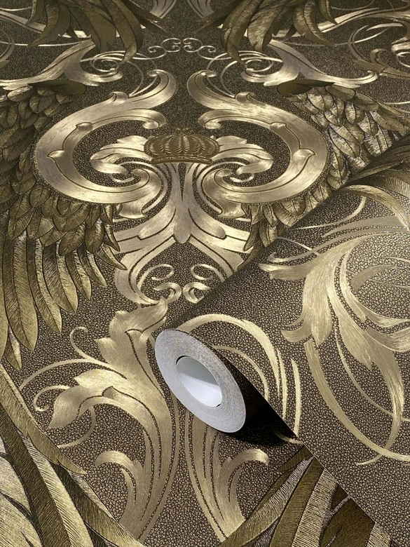 Papier peint intissé avec ailes brillantes or ornemental de Harald Glööckler 