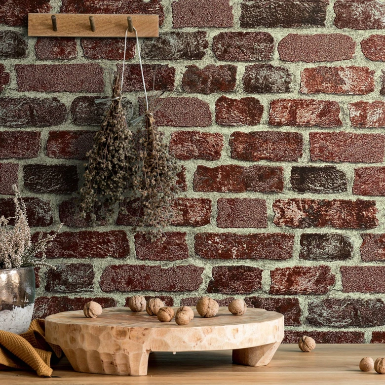 Behang met Stenen Effect, vliesbehang rood  