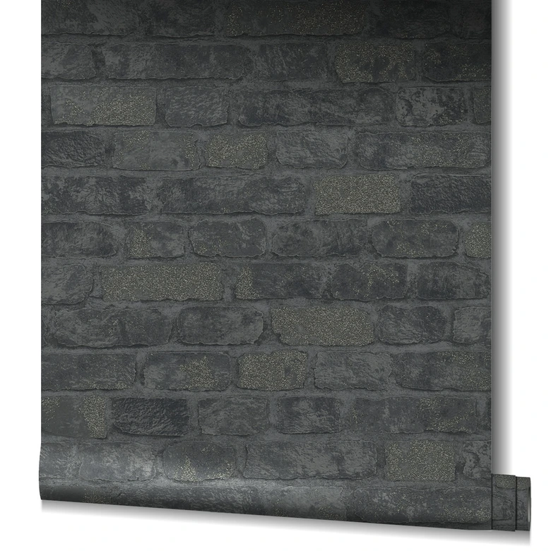 Behang met Stenen Effect, vliesbehang zwart 