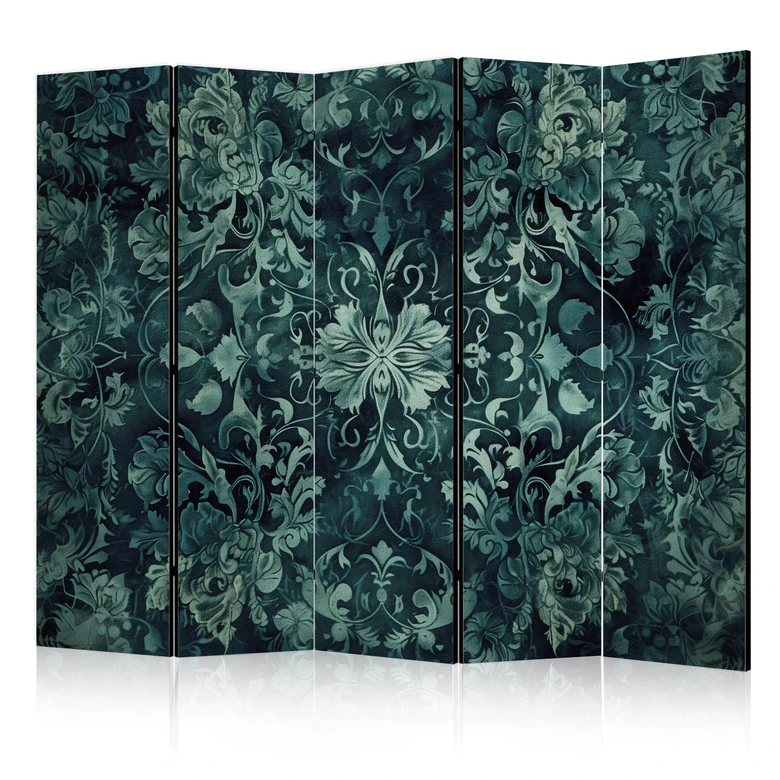 Paravent, Raumteiler freistehend, Trennwand - Oriental Carpet: Emerald Ornaments and Rubbed Patterns 