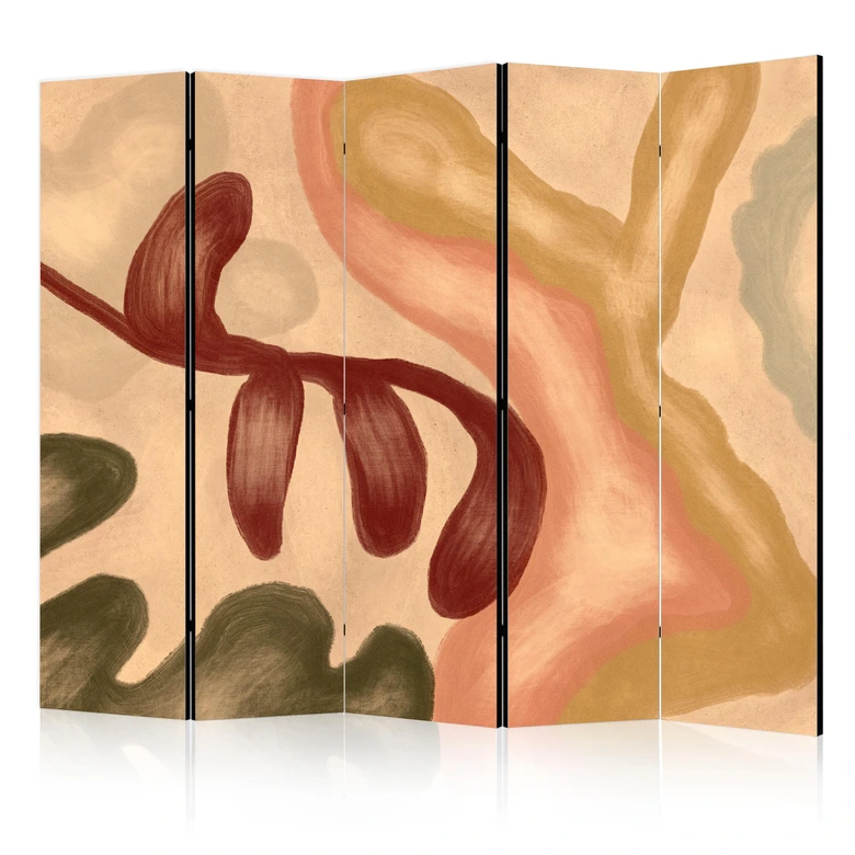 Paravent, Raumteiler freistehend, Trennwand - Worn Figures - Shapes in Lime Wash Technique in Warm Colors 