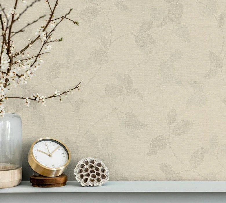 Vliestapete Blätter Floral Natur, Klassisch in Beige  