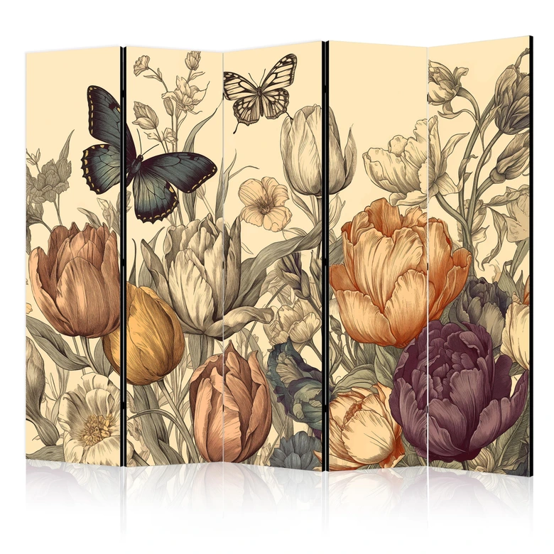 Paravent, Raumteiler freistehend, Trennwand - Tulips in Cream 