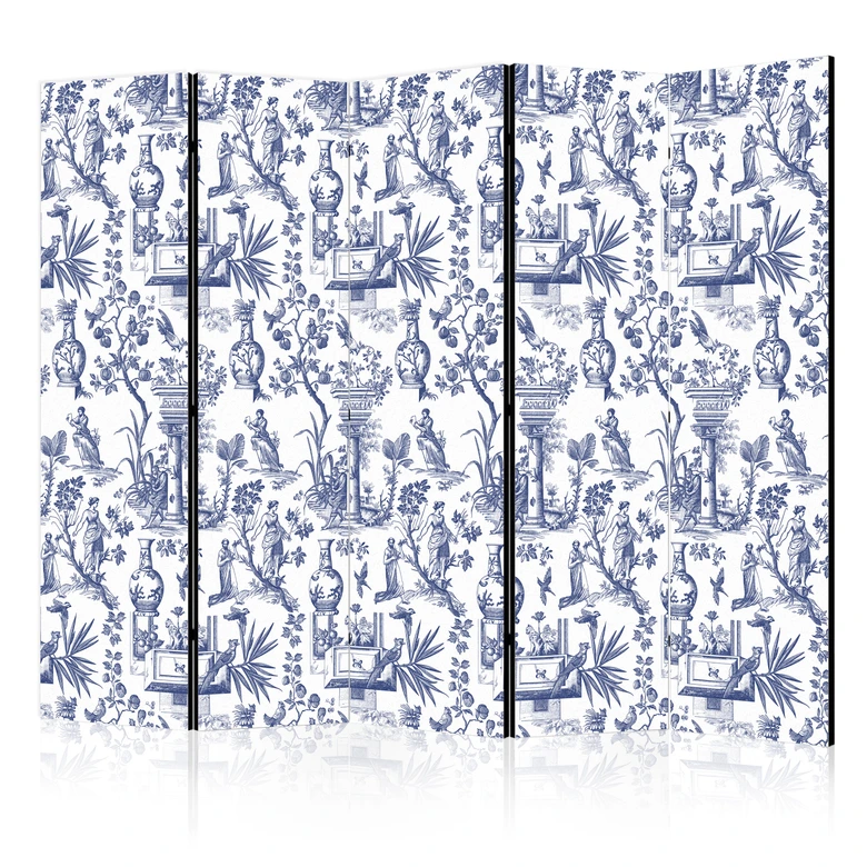 Paravent, Raumteiler freistehend, Trennwand - Rome and Botany - Blue Pattern with a Greek and Plant Motif 