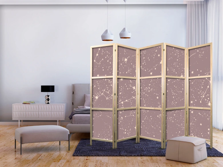 Japanischer Paravent, Raumteiler freistehend, Trennwand - Night Sky in Pastel Shades 
