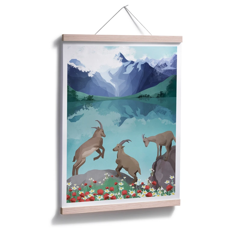 Poster Goed Blauw - Steinböcke in den Bergen 