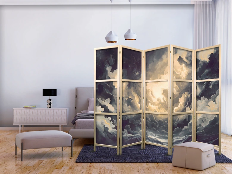Japanischer Paravent, Raumteiler freistehend, Trennwand - Epic Light Play: Sun Battling Over Clouds 