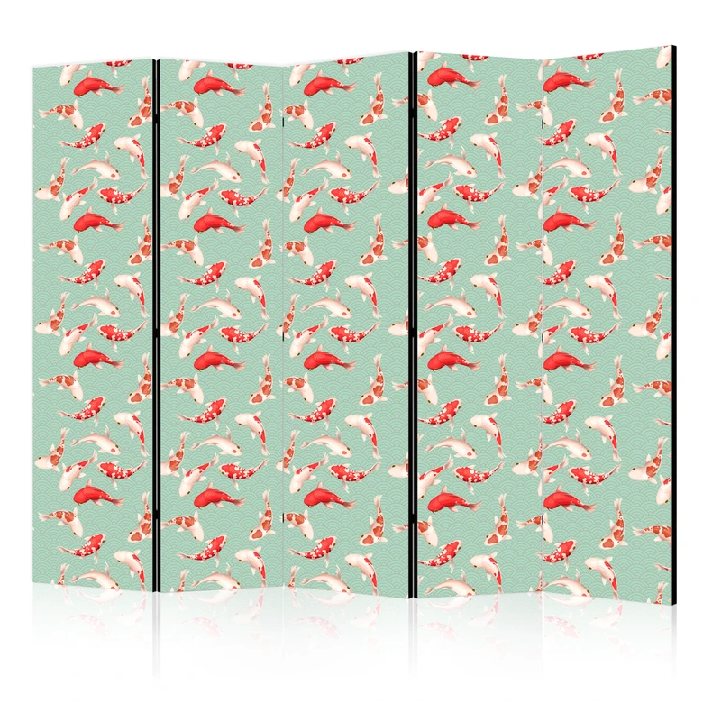 Paravent, Raumteiler freistehend, Trennwand - Fish and Japanese Pattern 