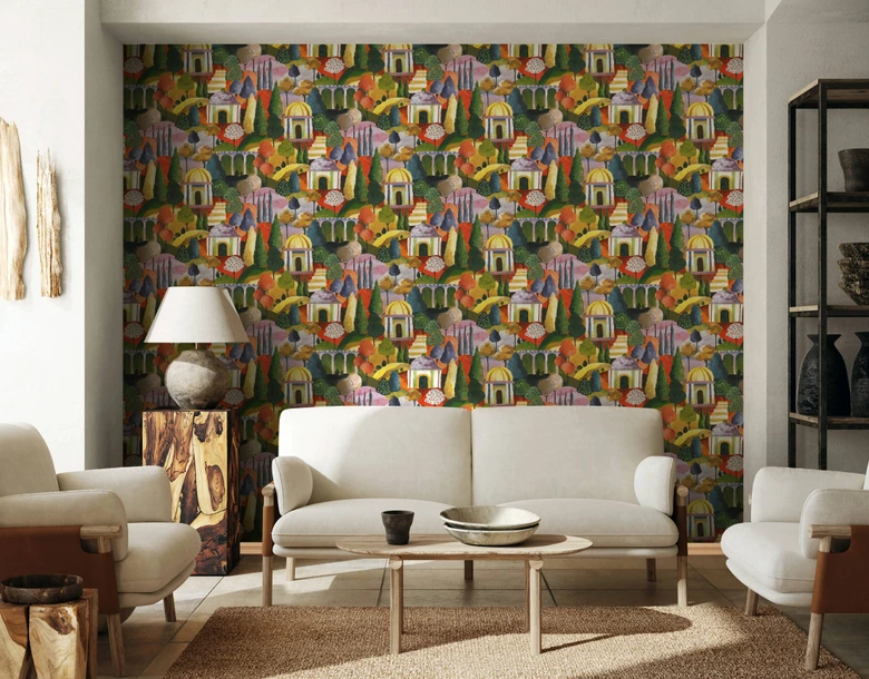 Vliestapete in Bunt Malerische Bäume Grafisch Modern  