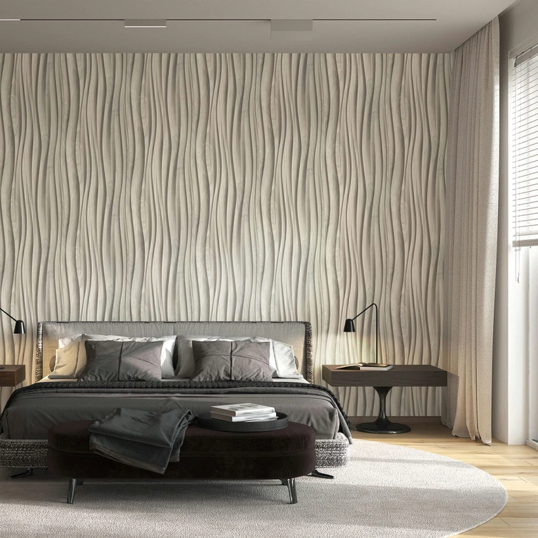 Papel pintado no tejido beige efecto madera 3D textura madera moderno  