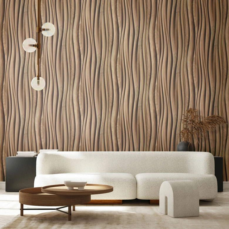 Vliestapete in braun 3D-Effekt Holzoptik Paneel Gewebestruktur Holz Modern  