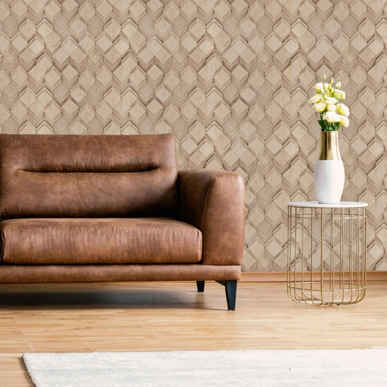 Vliestapete in beige Rauten Illusion 3D-Optik Modern  