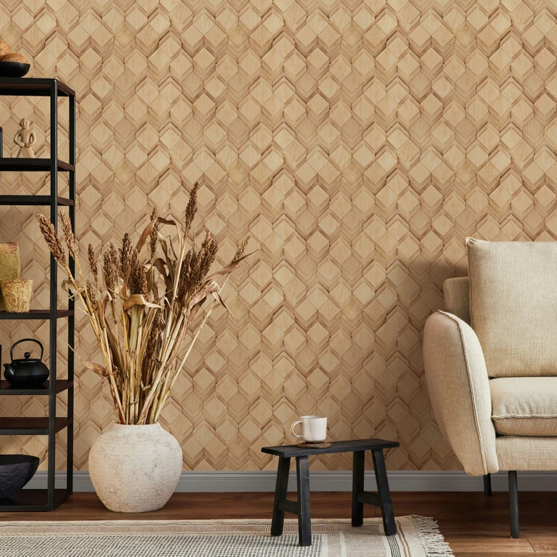 Vliestapete in beige, braun Rauten Illusion 3D-Optik Modern  